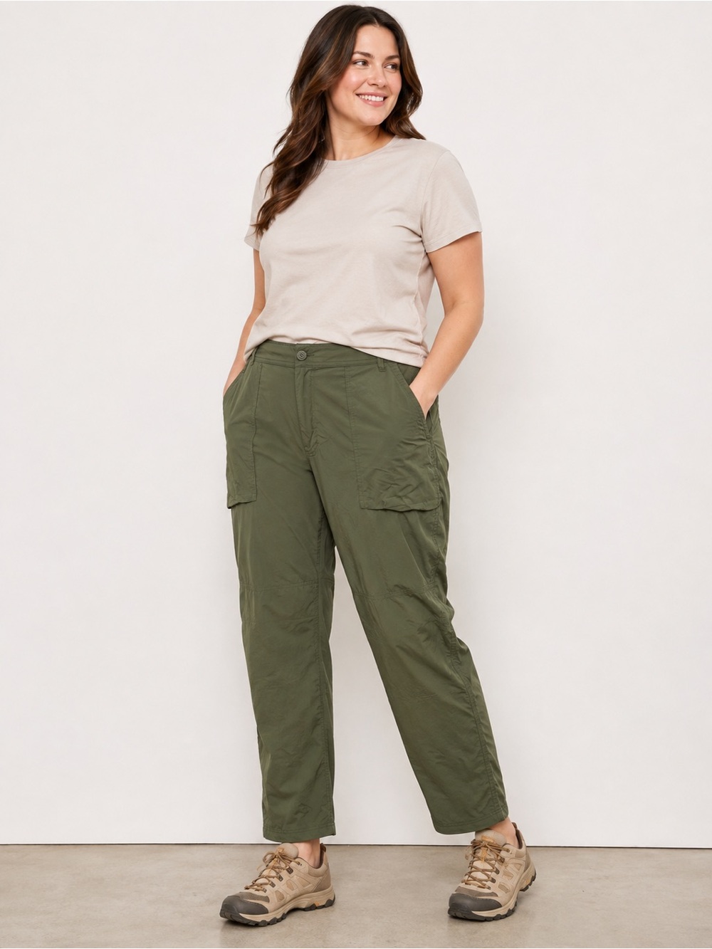 REI Co-op Pants Womens 18W Olive Green Cargo Hiking Outdoor Utility Plus Granola